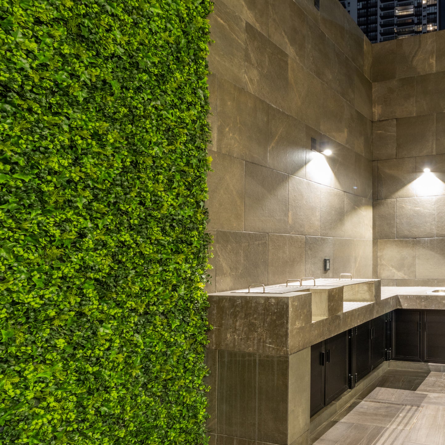 UV-resistant artificial green foliage for outdoor decor