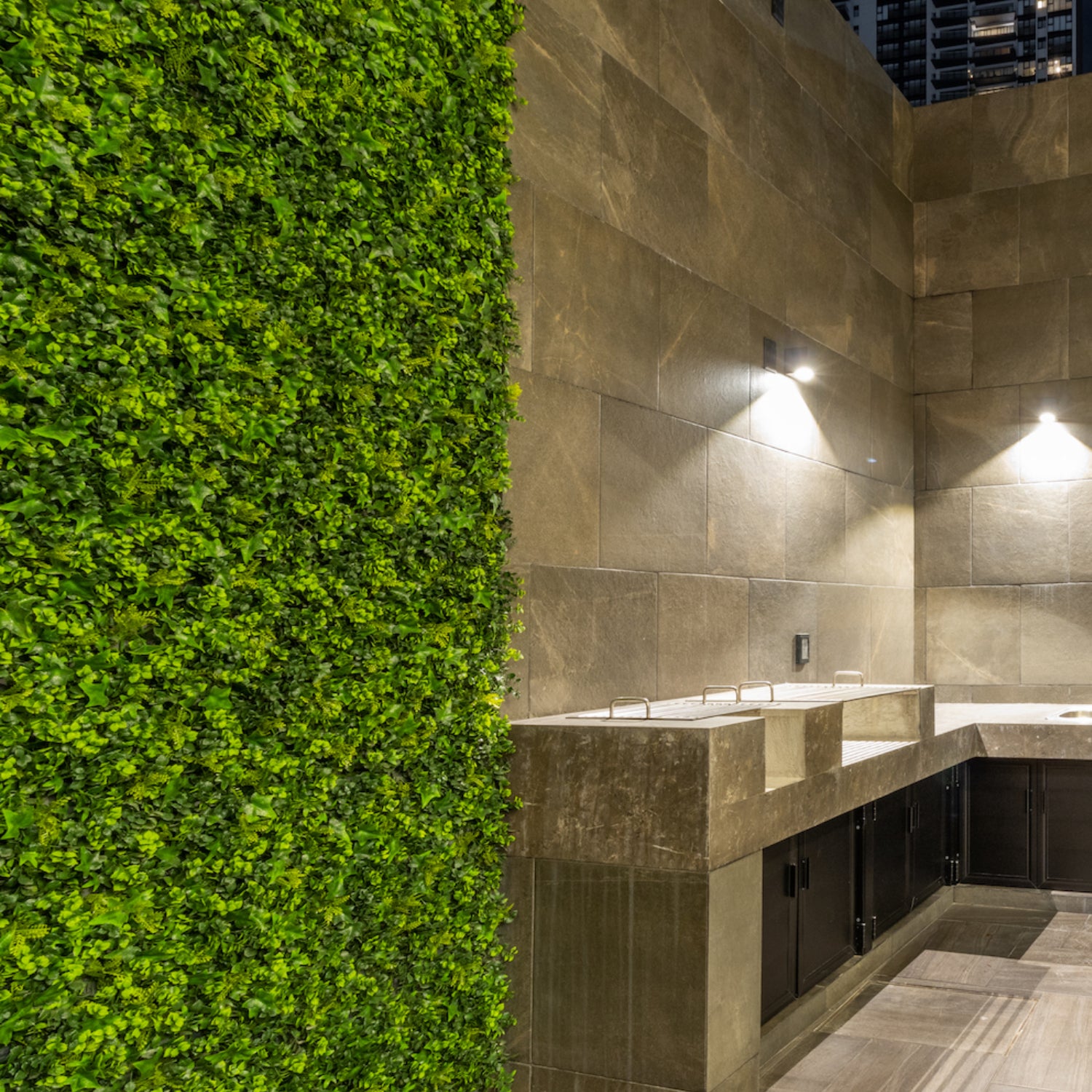UV-resistant artificial green foliage for outdoor decor