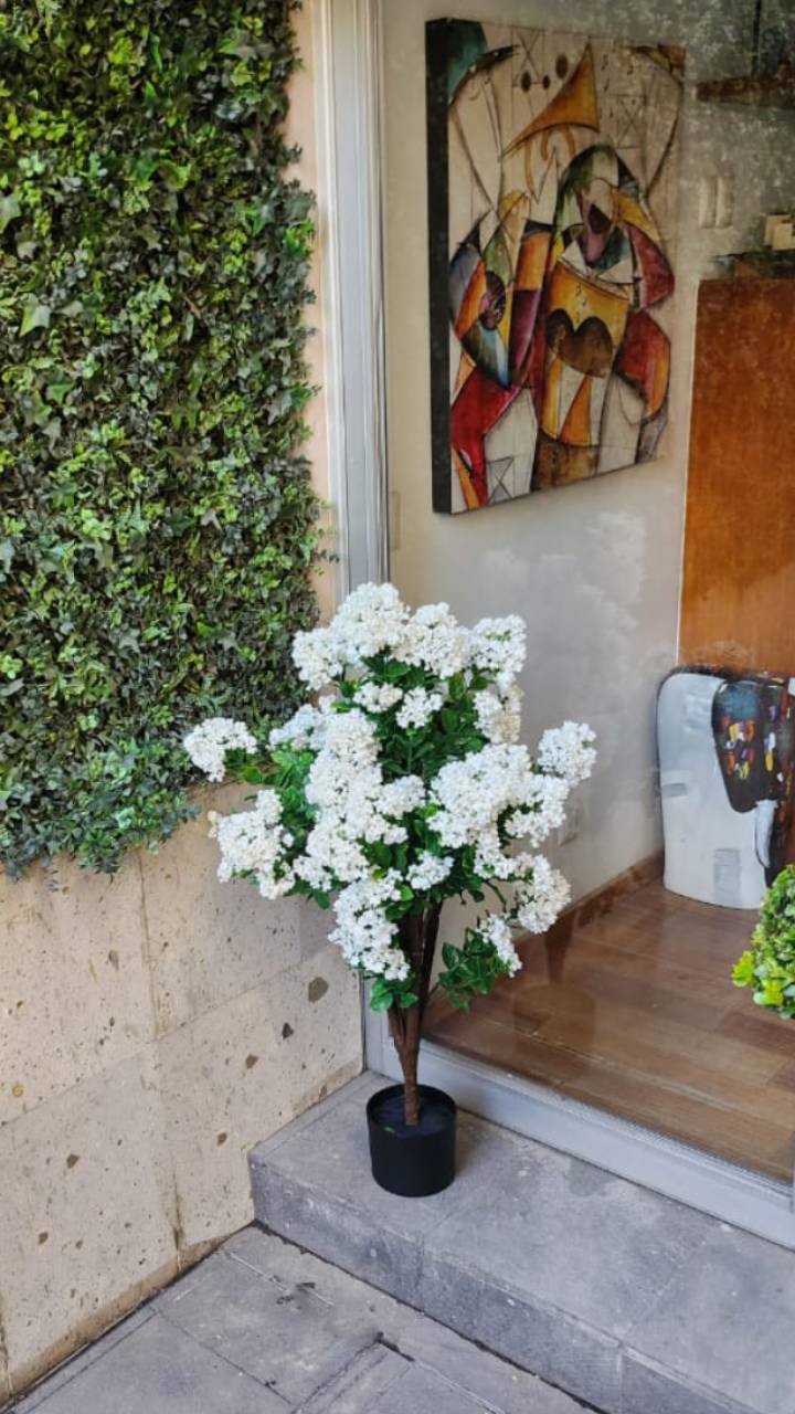 Artificial Lilac White Plant in black pot UV-resistant for Outdoor Decor 47 In.