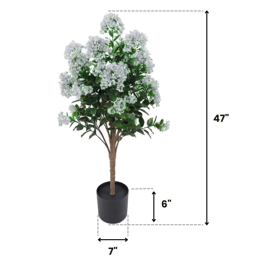 Artificial Lilac White Plant in black pot UV-resistant for Outdoor Decor 47 In.
