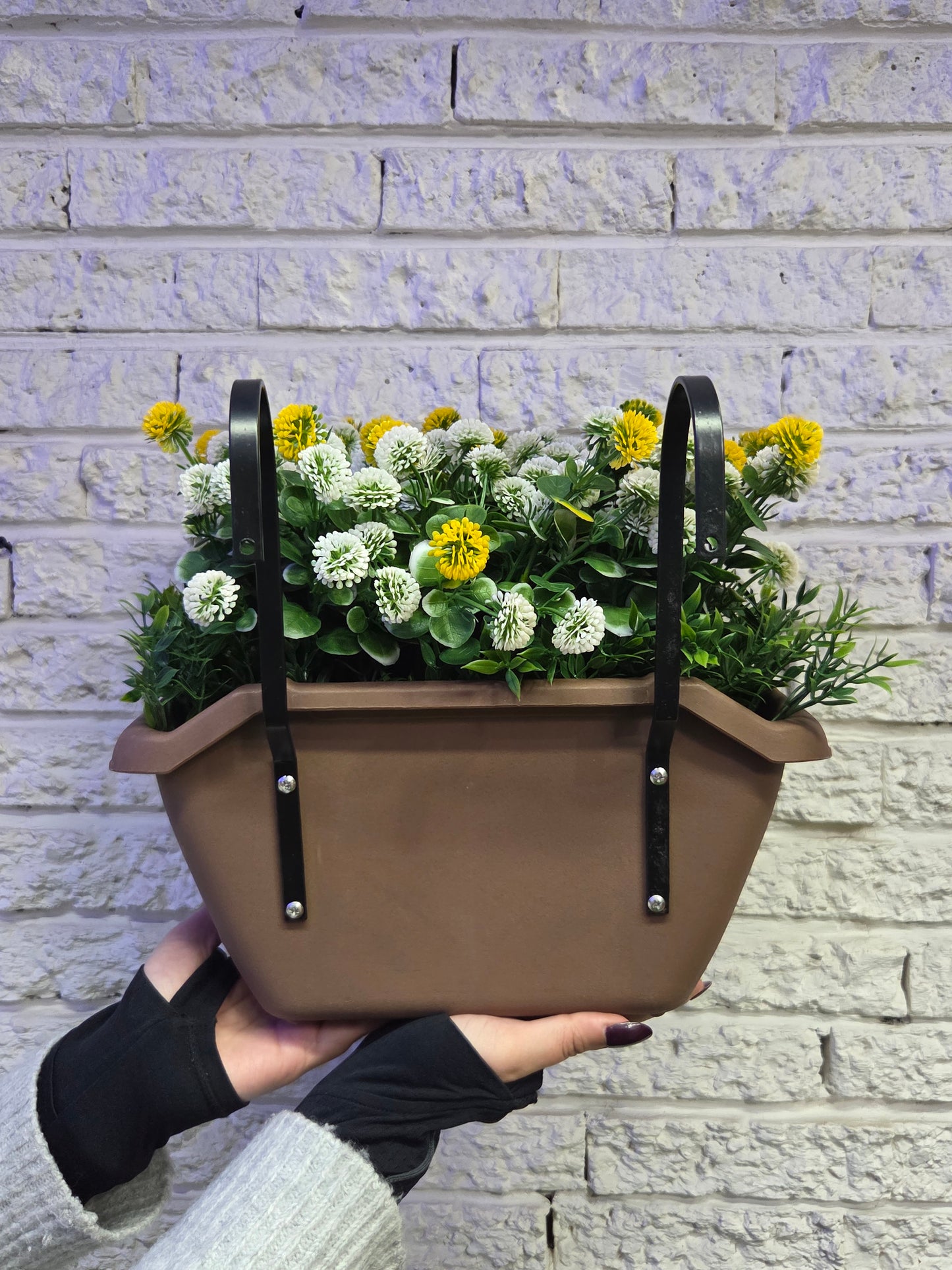 Artificial Flowers in Hanging Basket Plant for Outdoor Decor 12 In. UV-resistant