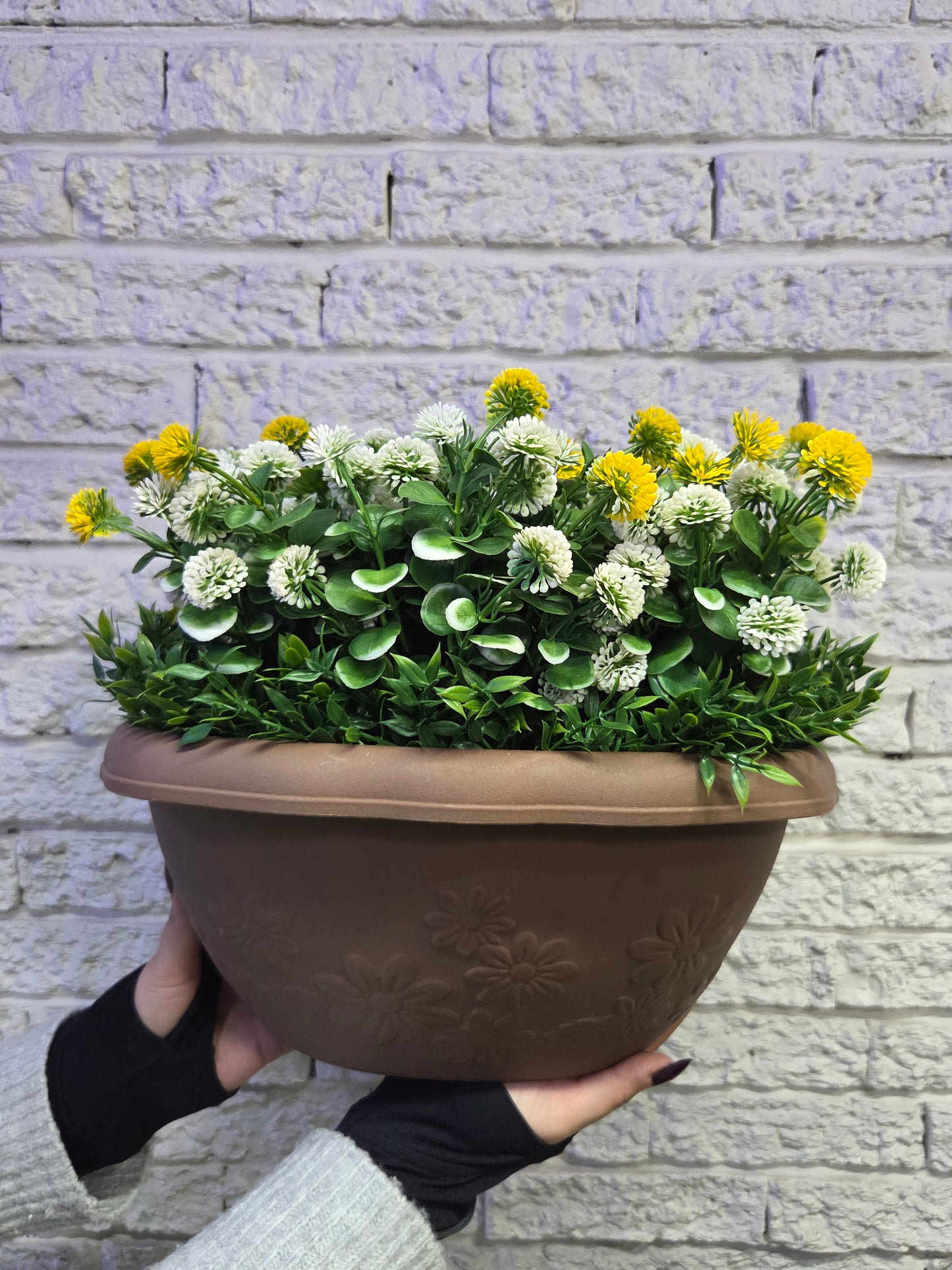 Artificial Flowers in Hanging Basket Plant for Outdoor Decor 12 In. UV-resistant