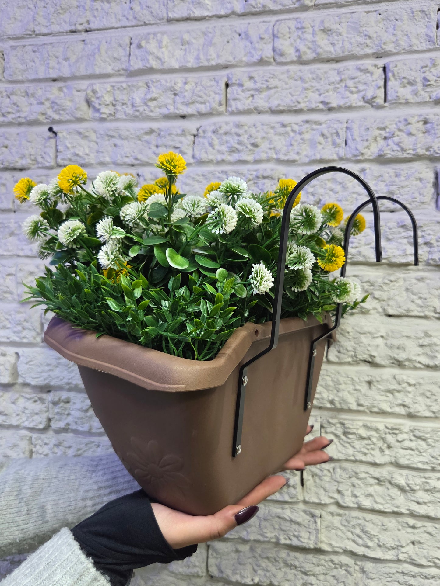 Artificial Flowers in Hanging Basket Plant for Outdoor Decor 12 In. UV-resistant